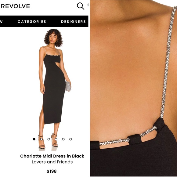 Lovers Friends Charlotte Midi Dress Black XS Crystal Cutout Cocktail Revolve - Picture 16 of 16